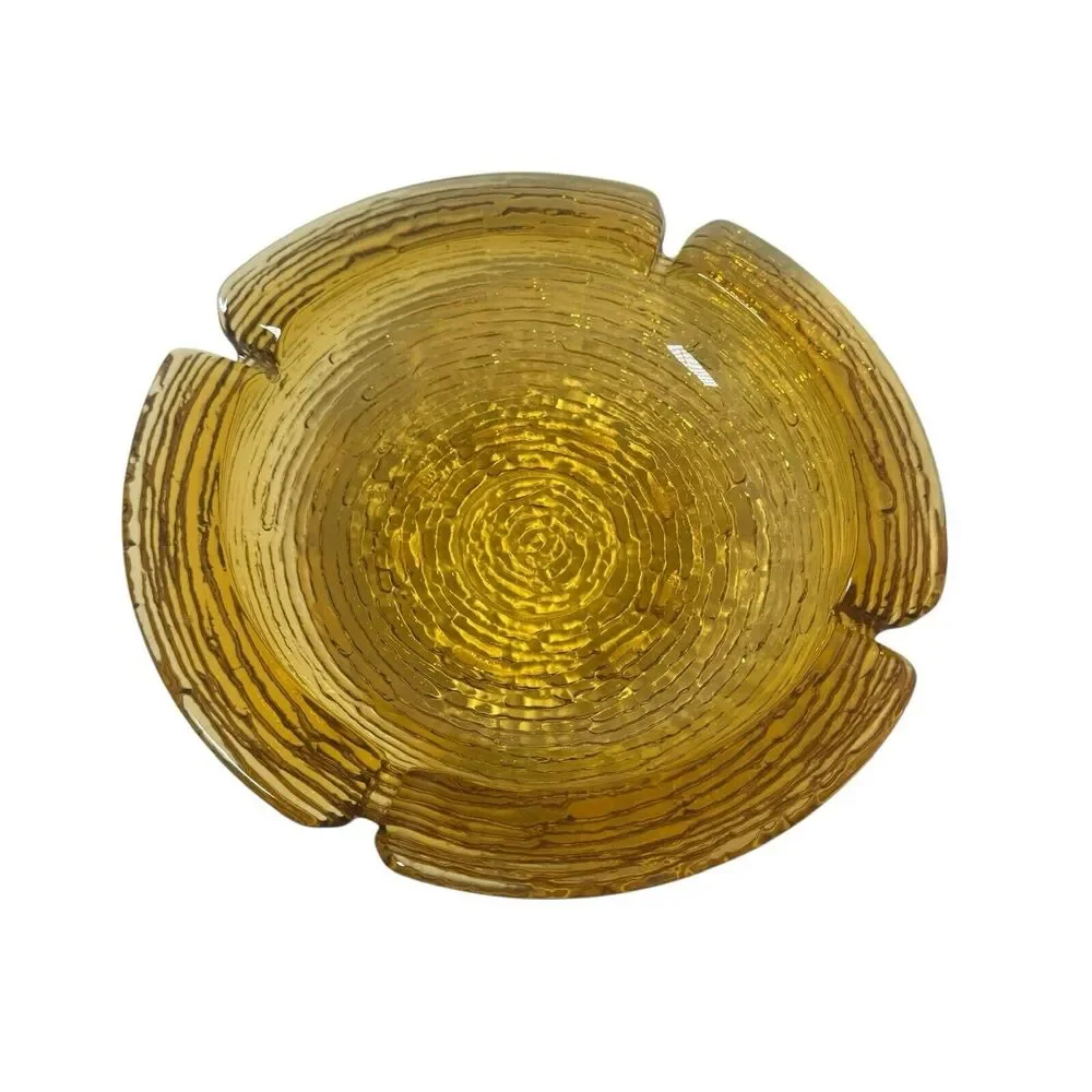 Vintage Anchor Hocking Glass Ashtray Soreno Honey Amber Mid Century 8 3/4 Round